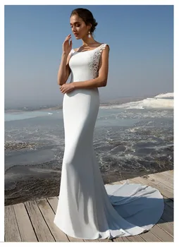 

Wedding Dress 2020 Fabulous Stretch Mermaid Wedding Dress With Lace Applique Bride Dresses Chiffon Vestido Robe De Mariee Noiva