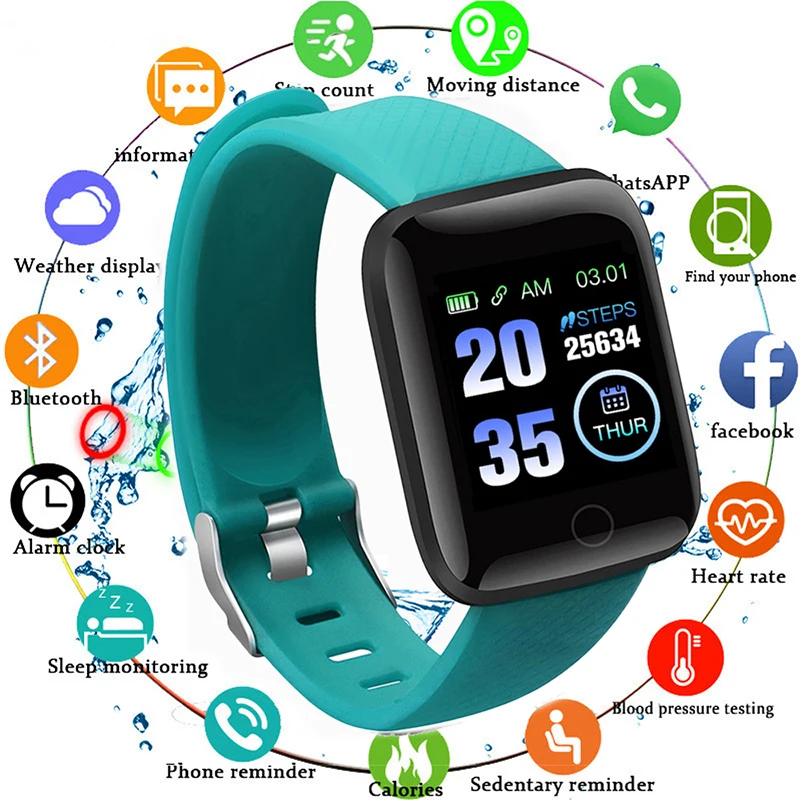 2021Smart Watch Women Men Kids Heart Rate Blood Pressure Monitor 116Plus Waterproof Sport Smartwatch Clock For Android IOS | Спорт и