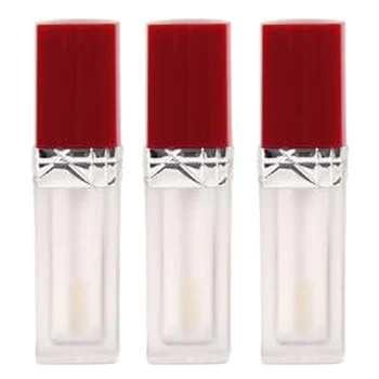 

3Pcs 5ml Portable Empty Square Lip Gloss Tube Lip Balm Bottle Sample Test Container With Applicator Brush Red Cap