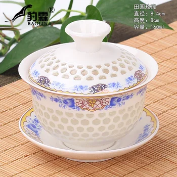 

Glass Sancai cover bowl tea cup tea cup large single Ruyao tea set domestic kungfu tea set Jingdezhen cover