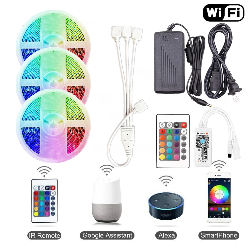 Светодиодная ленсветильник с Wi Fi 15 м RGB 5050 SMD гибкая Водонепроницаемая