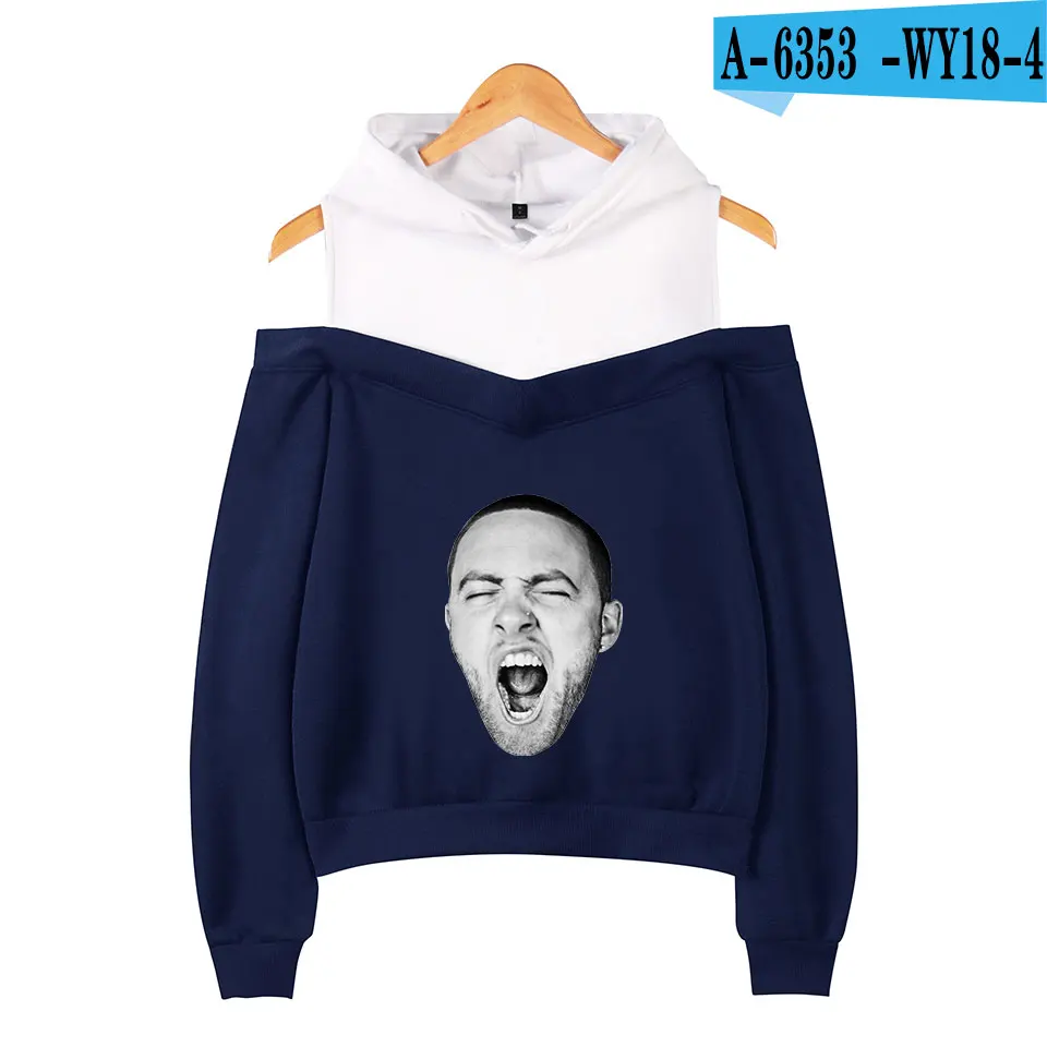 Mac Miller толстовки для плавания с открытыми плечами Женская Повседневная Толстовка в стиле хип-хоп с длинными рукавами с героями мультфильмов эксклюзивная Kpop WY18 - Цвет: Navy Blue