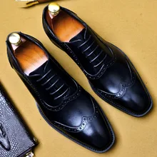 2019 Fashion Oxford Dress Shoes For Men Wedding Brogue Shoes Male Genuine Leather Office Formal High Quality Suit Shoe