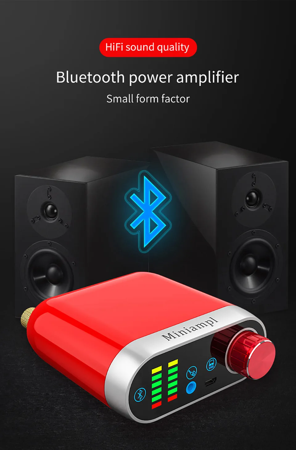 Aiyima Audio HiFi Mini Bluetooth 5.0 HiFi Power Amplifier Class D MA12070 Digital Amp USB Sound Card AUX 50W*2 Home Amplifiers