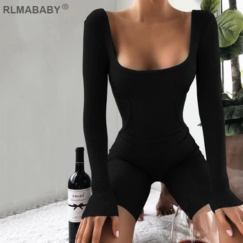 

Sexy Cotton Women Playsuit Jumpsuit Skinny O Neck Bodycon Romper Overalls Casual Knit Rib Sport Wear Summer Playsuit Bodysuit