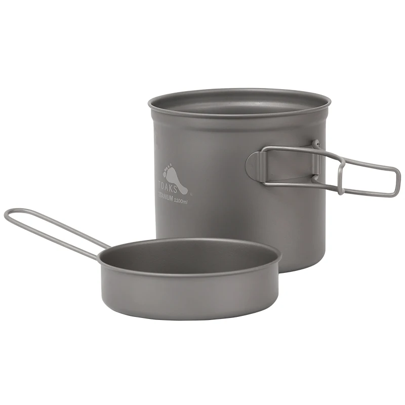 TOAKS Outdoor Camping Titanium Cookware Pan pot set with Folded handle Ultralight Portable for Backpacking picnic CKW-1100