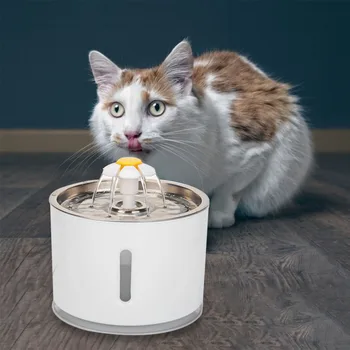 

Cat Feeder Drink Filter USB Powered Flower-shape Water Dispenser Automatic Pet Dog Cat Water Fountain with LED Light