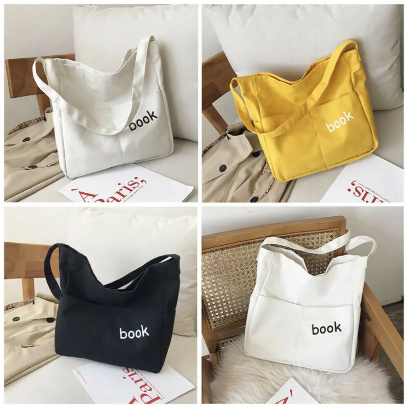 

Simple letter book printing Canvas Tote bags Reusable grocery High capacity Shopping Bag Concise Letter Printing High-Quality