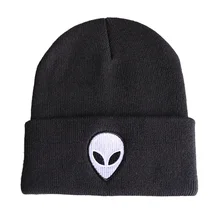 Шапка-бини с вышивкой инопланетянина для мужчин и женщин, лыжная вязаная шапка, повседневные зимние теплые шапки унисекс для девочек и мальчиков