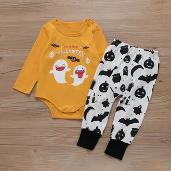 

Halloween Casual Clothing Set Infant Baby Boy Girl Ghost Pumpkin Long Sleeve Romper+ Pant 0-24M Two Piece Outfits Set