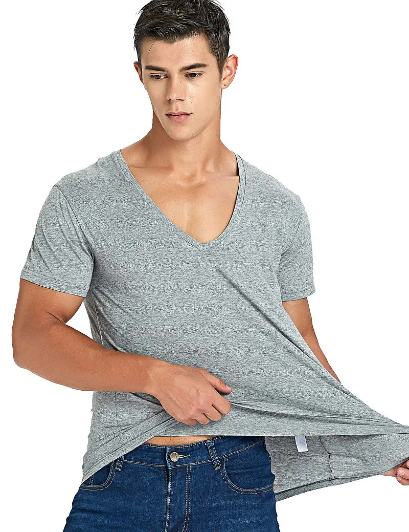 Deep V Neck T Shirt untuk Pria Rendah 
