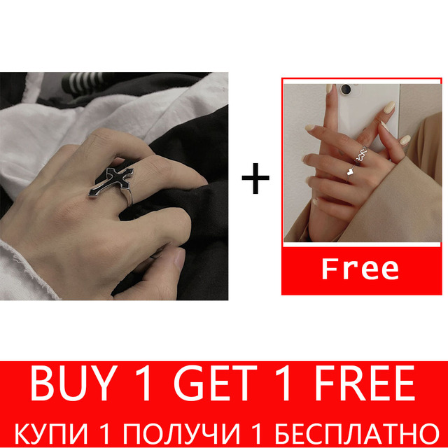 Women Ring Set Punk Cool Anillos Vintage Simple Black Cross Chain Joint Rings Sets Women Accessories Jewelry Gifts Party
