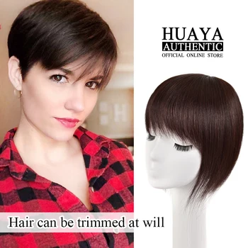 

HUAYA Top Piece Wig Block with Bangs Short Straight Hair Topper Hairpiece Invisible Replacement Synthetic Hair Piece Black Brown