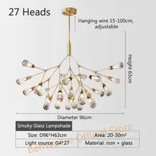  Dining Living Room LED Chandelier Firefly Creative Nordic Iron Lighting Hanging Fixtures Study Bedroom Lobby Glass Branch Lamp 