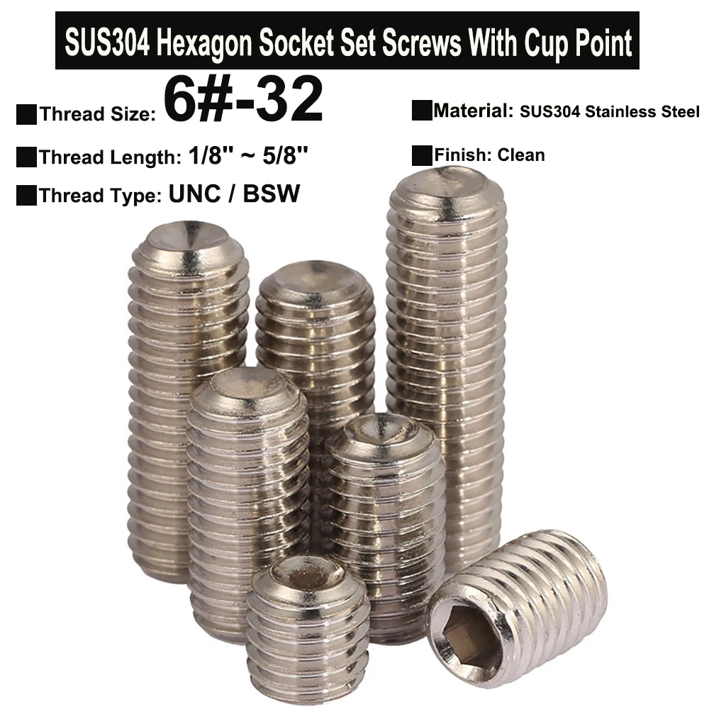 20Pcs 6 32x1 8 5 8 UNC BSW Thread SUS304 Stainless Steel Hexagon 20pcs-6-32x1-8-5-8-unc-bsw-thread-sus304-stainless-steel-hexagon