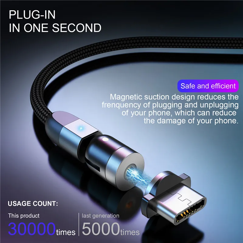 Магнитный usb-кабель USLION, кабель для быстрой зарядки типа C, Магнитный зарядный кабель Micro USB для мобильного телефона, USB шнур, новинка, вращение... Магнитный usb-кабель USLION, кабель для быстрой зарядки типа C, Магнитный зарядный кабель Micro USB для мобильного телефона, USB шнур, новинка, вращение...