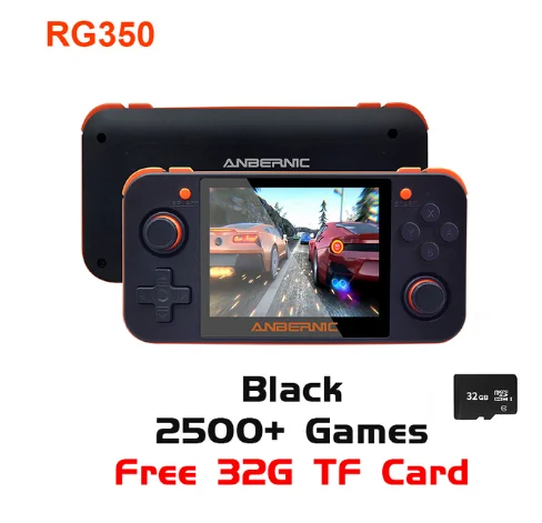 Black and 32G TFcard Новая Ретро игра RG350 видео игра портативная игровая консоль мини 64 бит 3,5 дюймов ips экран 16G+ 32G TF игровой плеер RG 350 PS1 - Цвет: Black and 32G TFcard