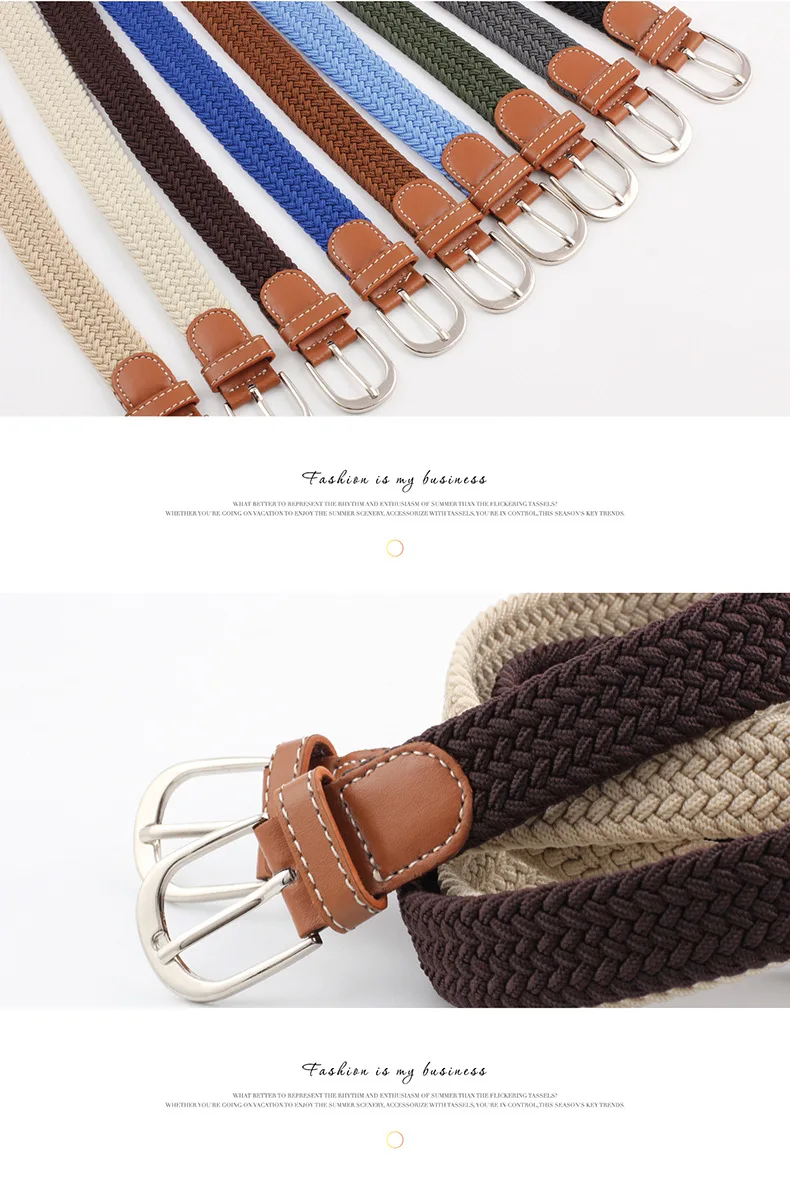 Simple and Stylish Thin Waist Belt Women Casual Elastic Waistband Canvas Buckle Braided Woven Waist Straps Dropshiping-80