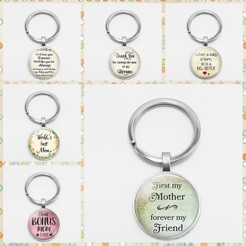 

First My Mother Forever My Friend Silver Plated Key Chain Bible Poetry Glass Keychain Key Ring Mother Woman Gift