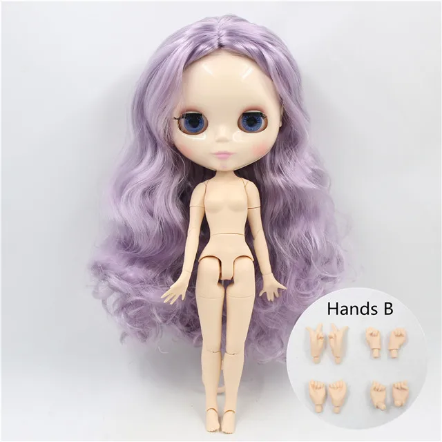 Ледяная фабрика blyth кукла белая кожа фиолетовый волос сустава тела bjd игрушка 30 см подарок для девочки - Цвет: doll with hands B