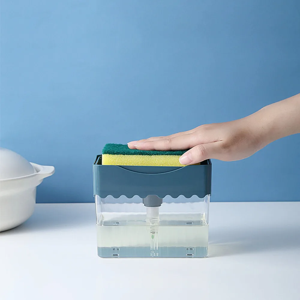 

2 In 1 Kitchen Soap Dispenser With Sponge Holder Manual Press Soap Automatic Dispenser Storage Box Household Cleaning Tools