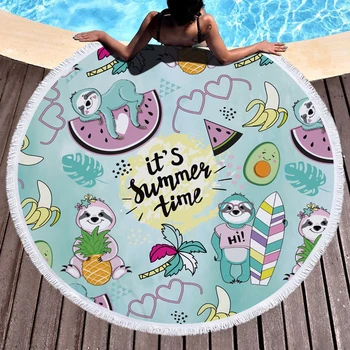 

Cartoon Sloth Holidays Beach Towels Kids Girl Shawl Fringe Microfiber Round Fabric Bath Towels For Living Room Home Decor