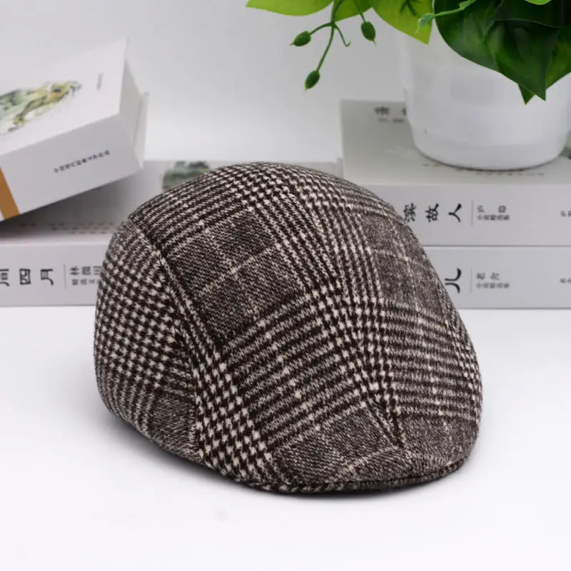 New Spring Autumn Men Cotton Peaked Cap Fashion Trend Simple Striped Beret British Retro Style Casual Keep Warm Painter Hat D11 beret cap for men