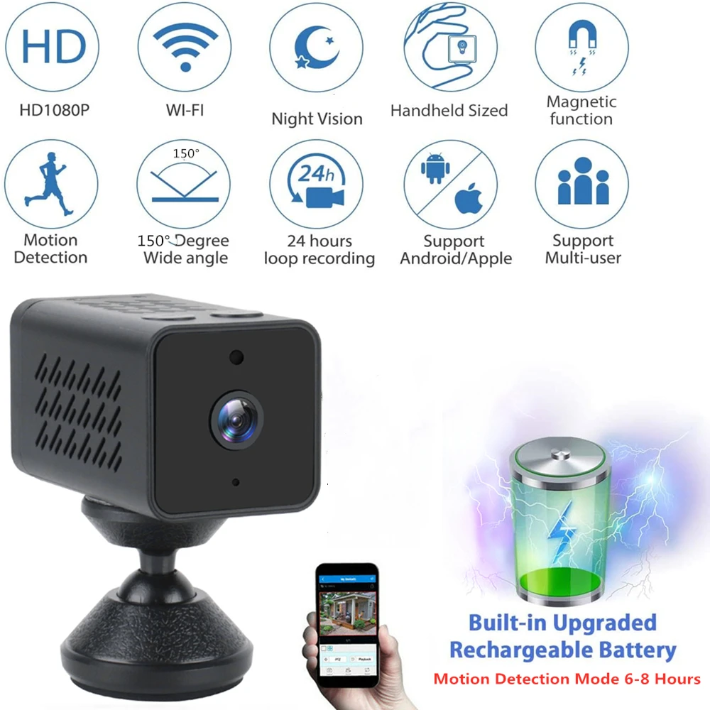 

2000 mAh WJ11 Wifi Mini Camera 1080P Night Vision Magnetic Action Camera Wireless IP Remote Built-in Battery Cam Baby Monitor