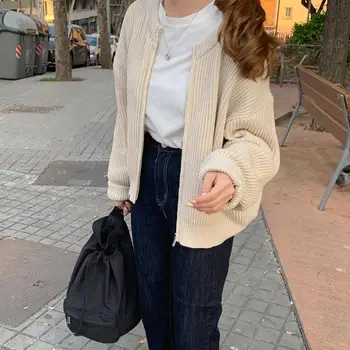 

Autumn Winter Women knitted Sweaters Zipper Cardigans Casual Fashionable Korean Elegant Ladies Knitwears
