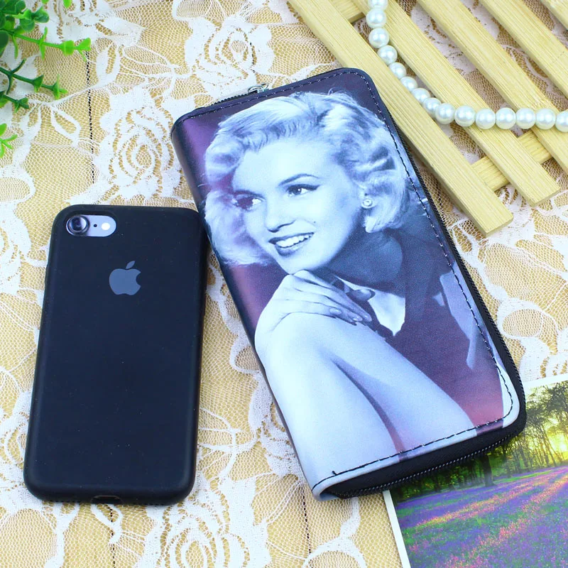 Brand Women Wallets Card ID Holder Soft PU Leather Cute Girls Marily Monro Character Lady Handbags Coin Purse Female Wallet Bag 5