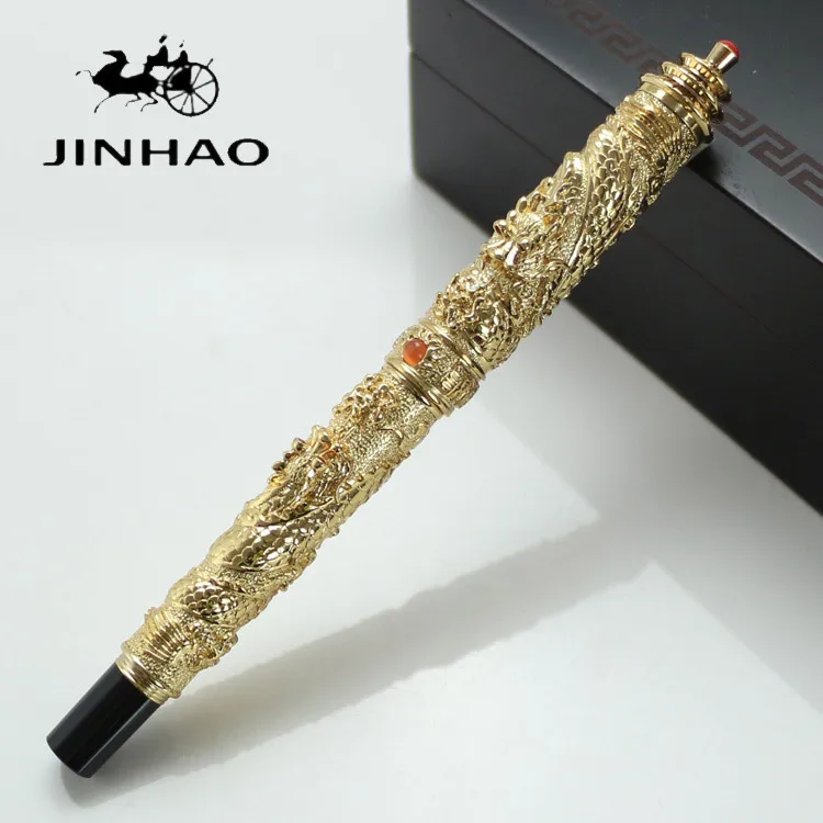 JINHAO благородная Золотая шариковая ручка с двумя драконами жемчугом драконом