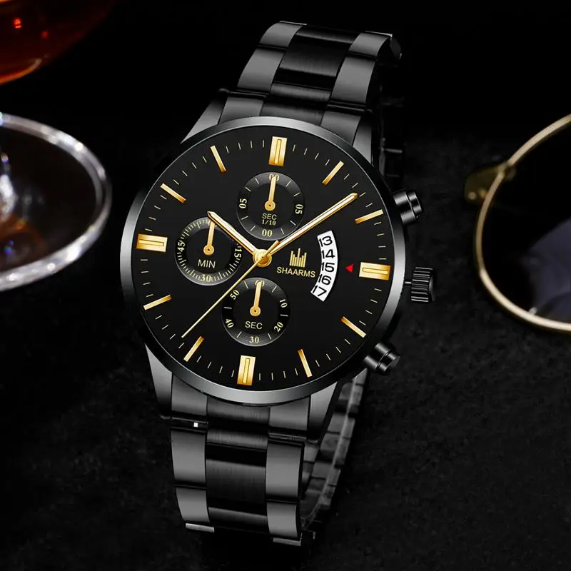 Мужские роскошные деловые кварцевые часы из нержавеющей стали, мужские военные водонепроницаемые наручные часы, мужские часы с календарем