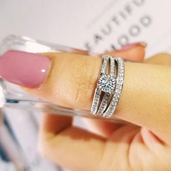 

2020 new luxury halo original 925 sterling silver wedding ring set for women lady anniversary gift jewelry bulk sell R5162