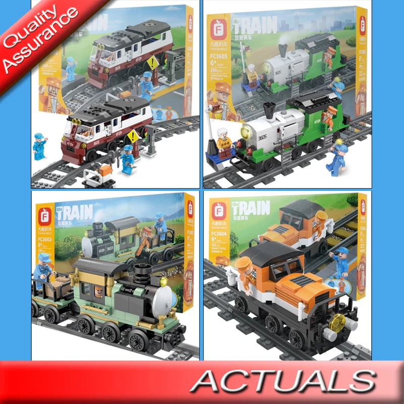 

MOC Technic City Steam Cargo Train with Track Rail Conductor Workers Figures Building Blocks Bricks Toys Compatible Legoed