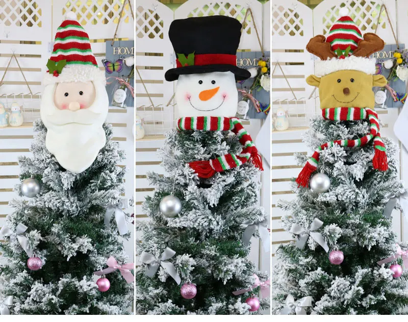 Снеговик голова макушка для новогодней елки украшения олень, Санта голова ткань Праздничные рождественские вечерние украшения