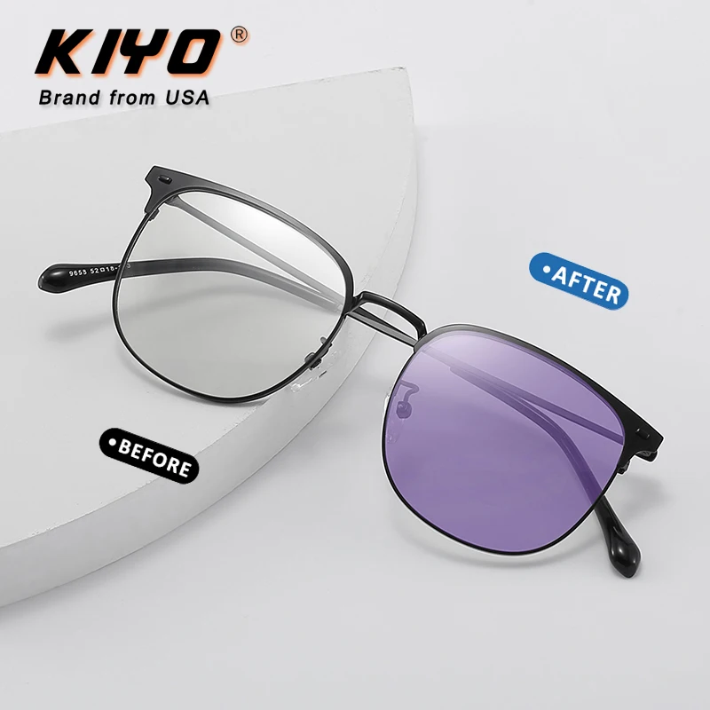 

KIYO Brand 2021 New Women Men Square Photochromic Anti-Blue Light Sunglasses Metal Fashion Sun Glasses UV400 Driving Eyewear9658