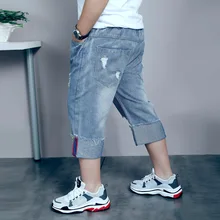 Джинсы с дырками, джинсовые шорты для мальчиков, летние шорты-бермуды больших размеров для больших мальчиков, большие размеры