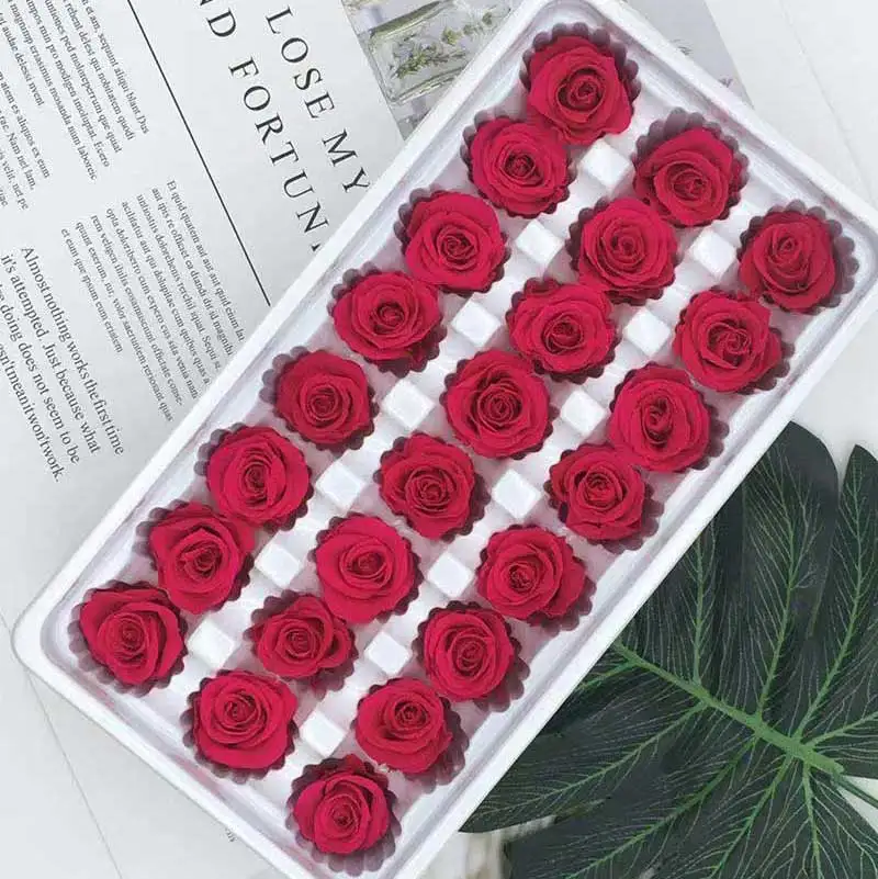 Deep rosy 24 шт./кор. высокого качества вечные цветы цветок бессмертная роза 2 см диаметр подарок вечная жизнь цветок Материал Подарочная коробка уровень B - Цвет: Deep rosy