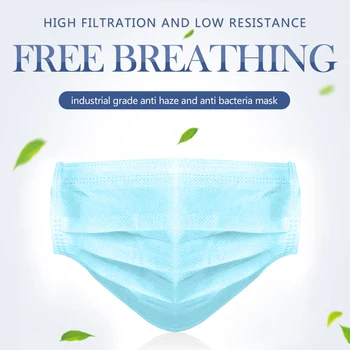

100 Pcs Face Mask Thickened Disposable Non-woven 3 Layer Ply Filter Mouth Cover Breathable Earloops Masks Anti-Dust Face Masks