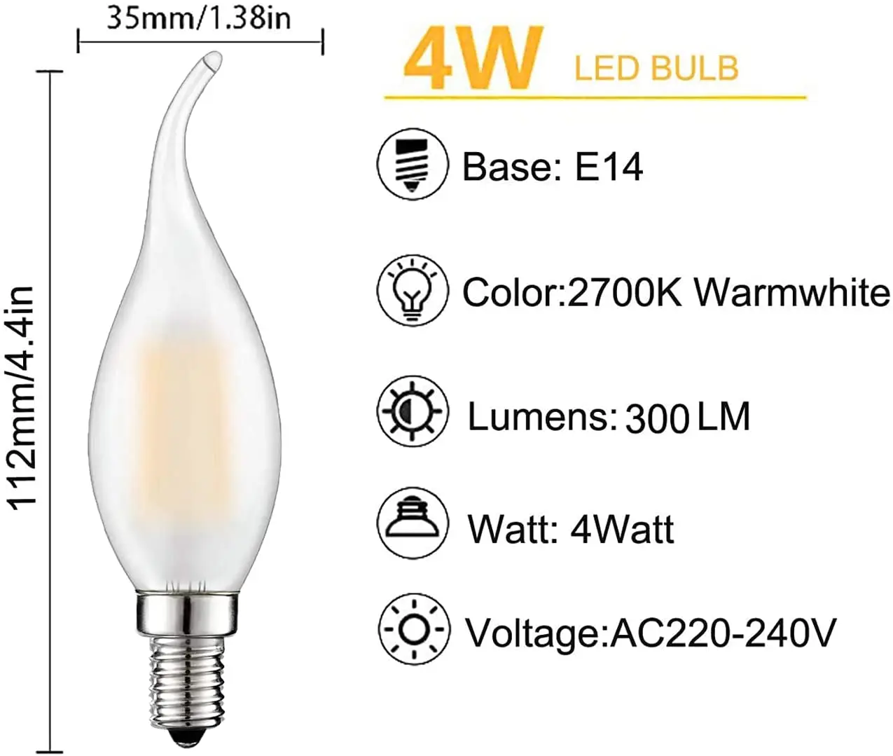 Bombilla LED E14 C35 Vela 10W. 900 Lm. Blanco Natural. Ángulo 180º