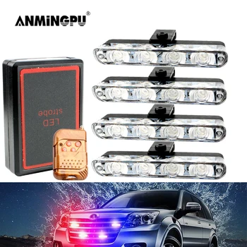 

ANMINGPU 4IN1 12V Grille LED Stroboscopes Light for Car Emergency Fso Flash Police Light White Yellow Red Blue LED Strobe Light