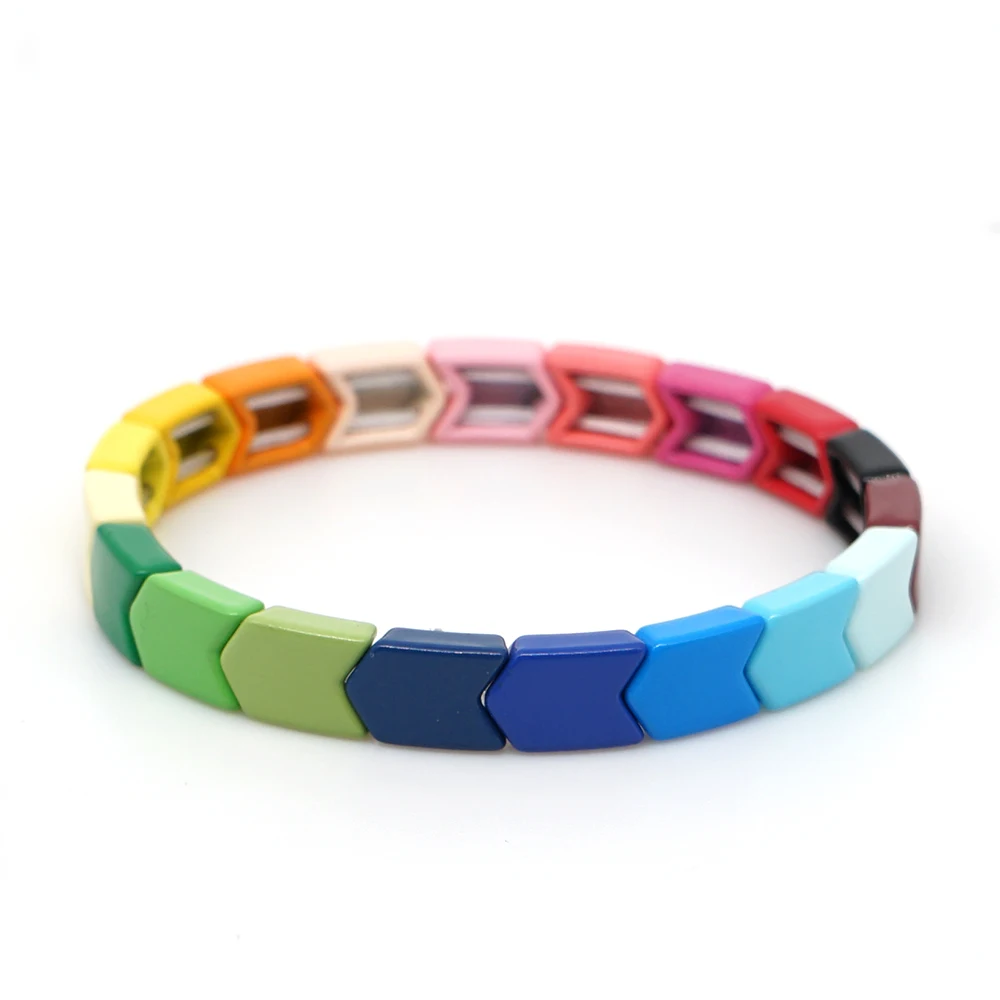 

Shinus Tile Bracelets Arrow Rainbow Bracelet Enamel Bohemian Pulseras 2019 Women Jewelry Bileklik Stackable Bangles Customiz
