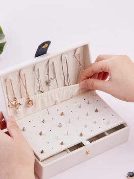

2020 Arched PU Jewelry Box Travel Portable Double Layers Bangle Ring Earrings Display Organizer Case Valentine Birthday Gift