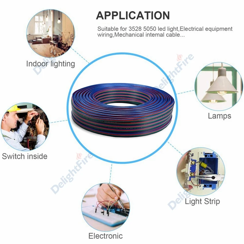 2 рулона 4 контактный удлинитель RGB 100 м 22AWG 20AWG 18AWG силовые электрические провода