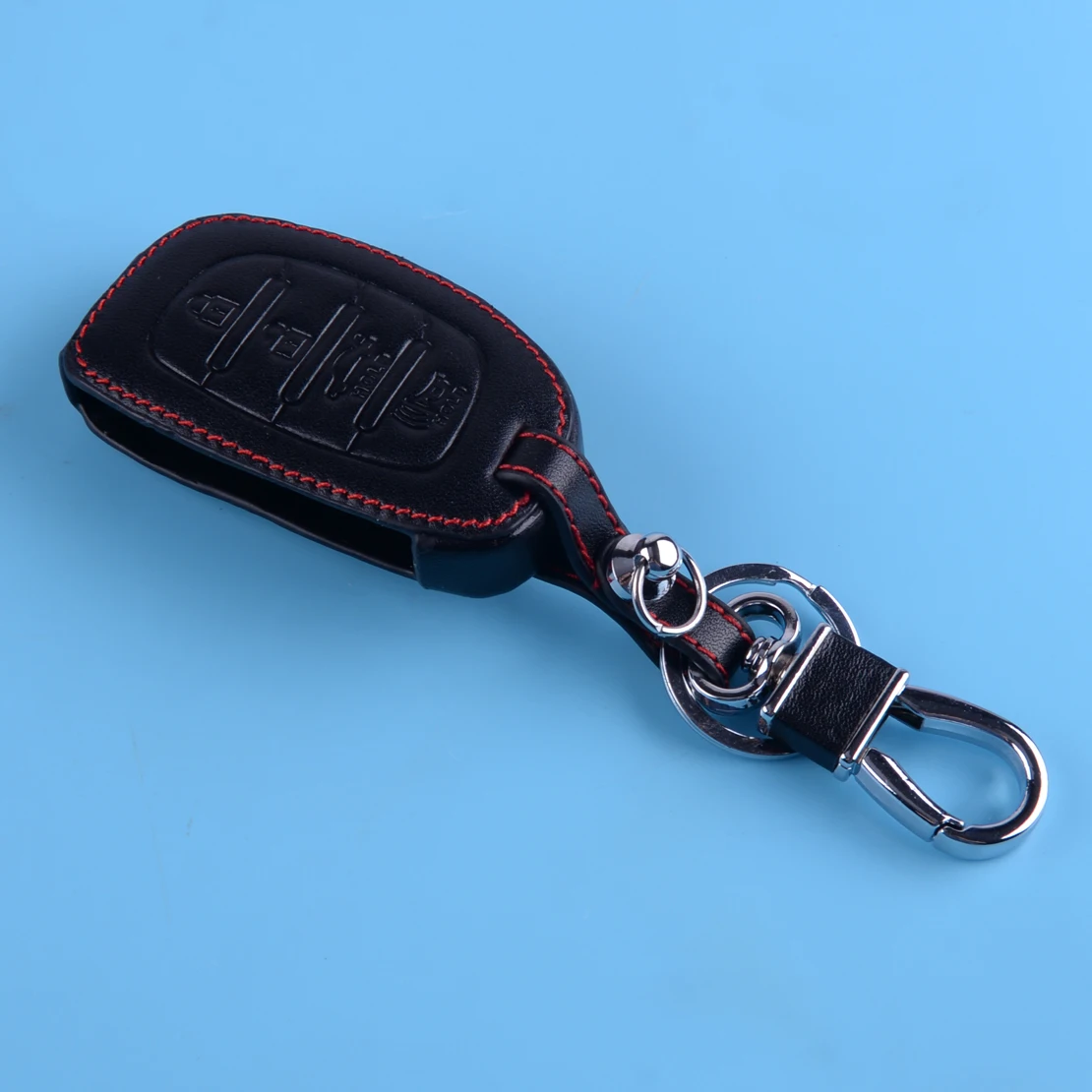 

DWCX 4 Buttons Black PU Leather Car Remote Key Fob Holder Case Chain Fit For Hyundai Elantra Sonata IX35 IX45 2015