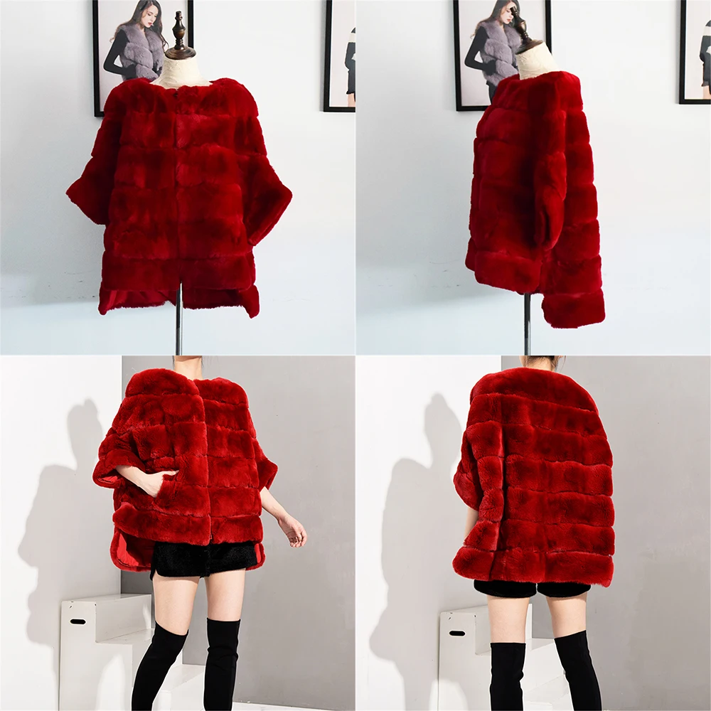 TC044-7 TOPFUR зимнее пальто женское пальто из натурального меха на молнии кожаная куртка женская шуба из кролика рекс мех кролика пуловер куртка - Цвет: TC044-7