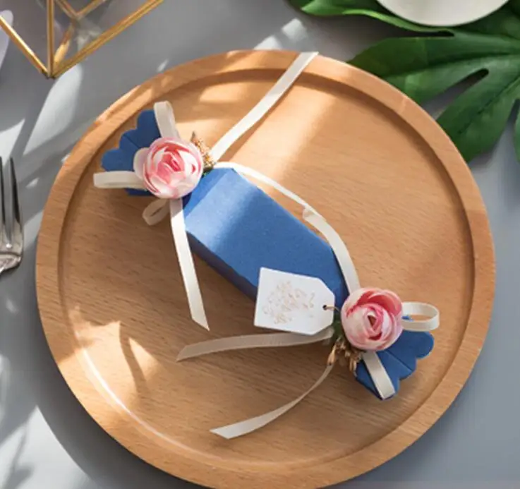 10 шт цветок высокого качества коробка для свадебных сувениров и сумок сладкие подарочные коробки для конфет для свадьбы бирка День рождения сувениры для гостей вечерние мероприятия - Цвет: blue