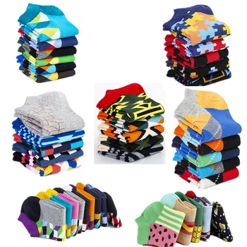 

5 Pairs Creative High Quality Fashion Boat Socks Unisex Lovers Socks Happy Funny Personality Men Ankle Socks Lovely Women Socks