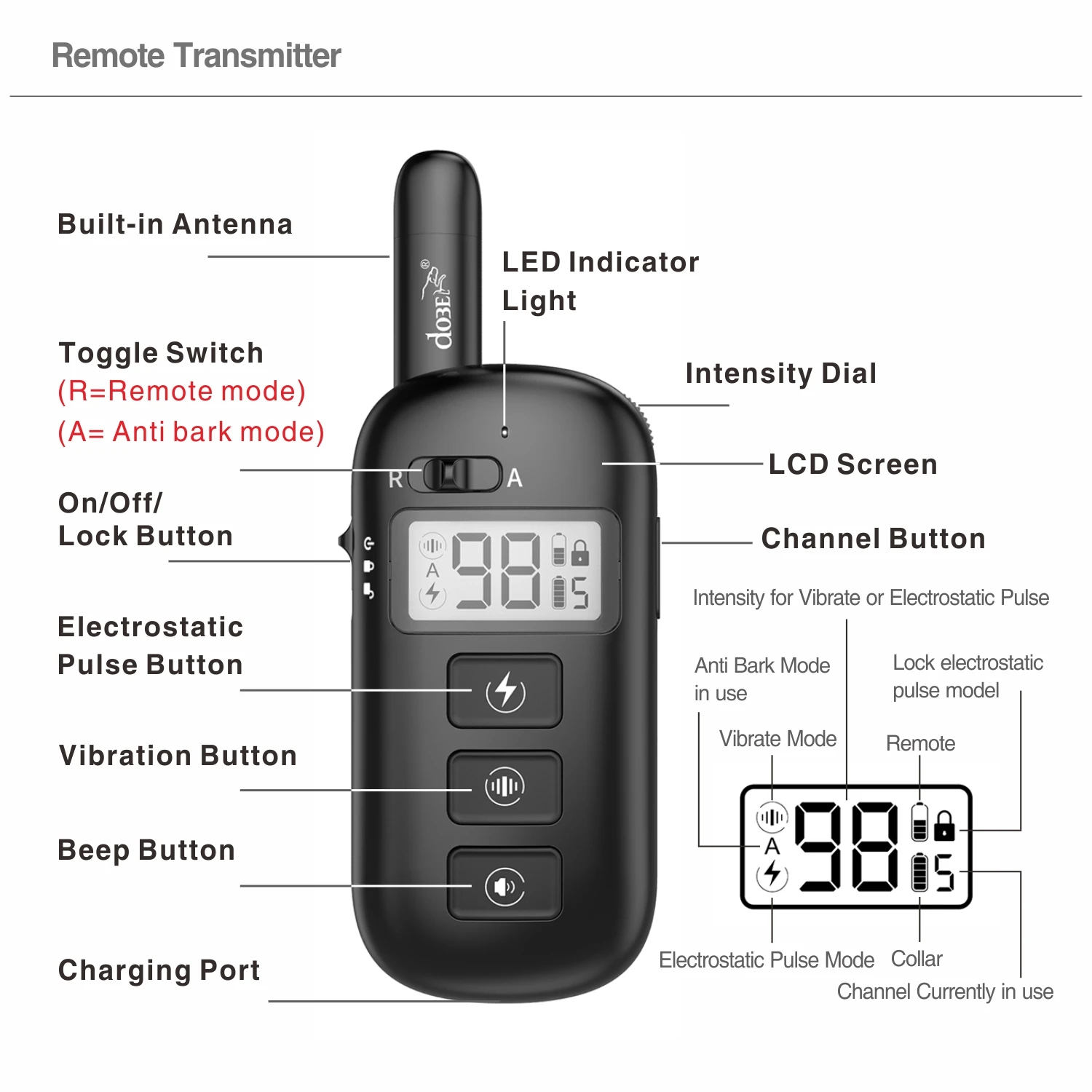 Pet Dog Training Collar Remote Rechargeable Anti Bark Stop Electric 600M Waterproof for 1