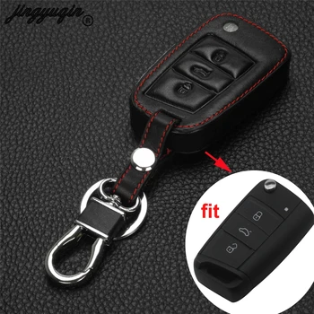 

jingyuqin Leather Car Key Cover Case For VW Polo 2016 golf 7 MK7 Skoda Octavia Combi A7 for SEAT Leon Ibiza CUPTRA